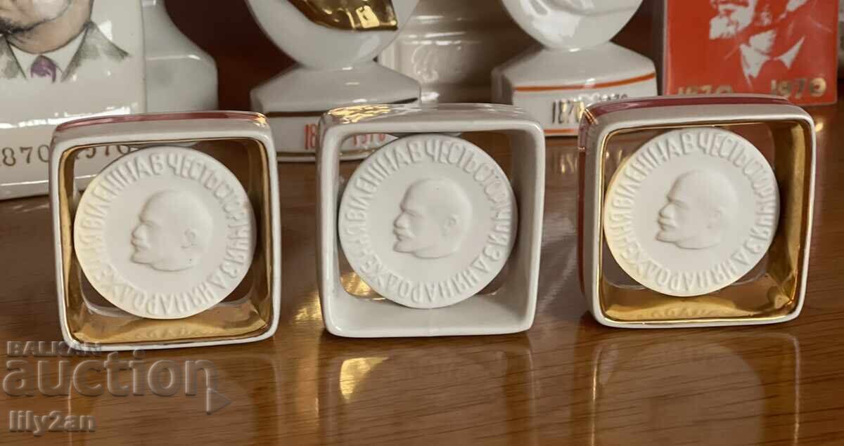 Plachete vintage din porțelan „V.I. Lenin – cu ocazia aniversării a 100 de ani”