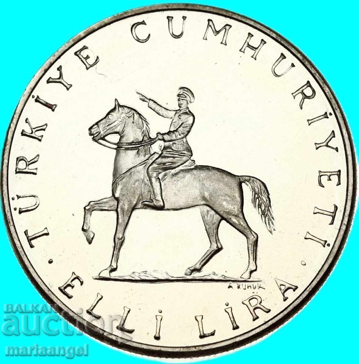 50 Lira 1972 Turkey August Victory Silver Commemorative - 7