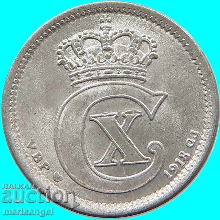 Denmark 10 Ore 1918 Silver - 5