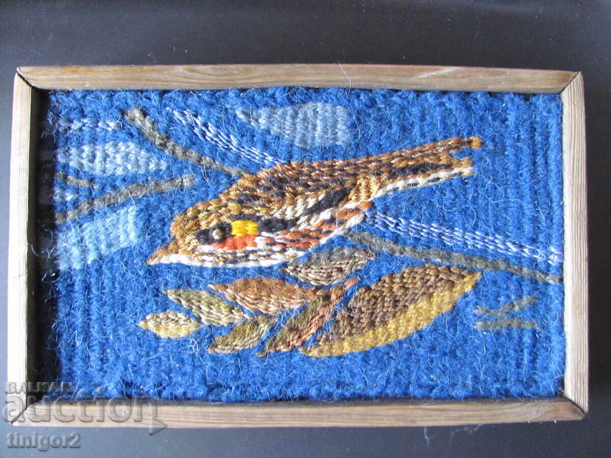 Panou decorativ țesut manual, fire de lână, ramă, 27x17 cm