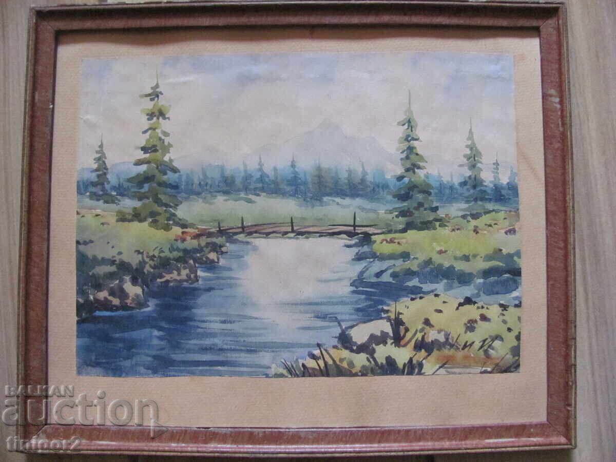 Livrarea Tablou vechi - acuarelă, peisaj, 36x30 cm