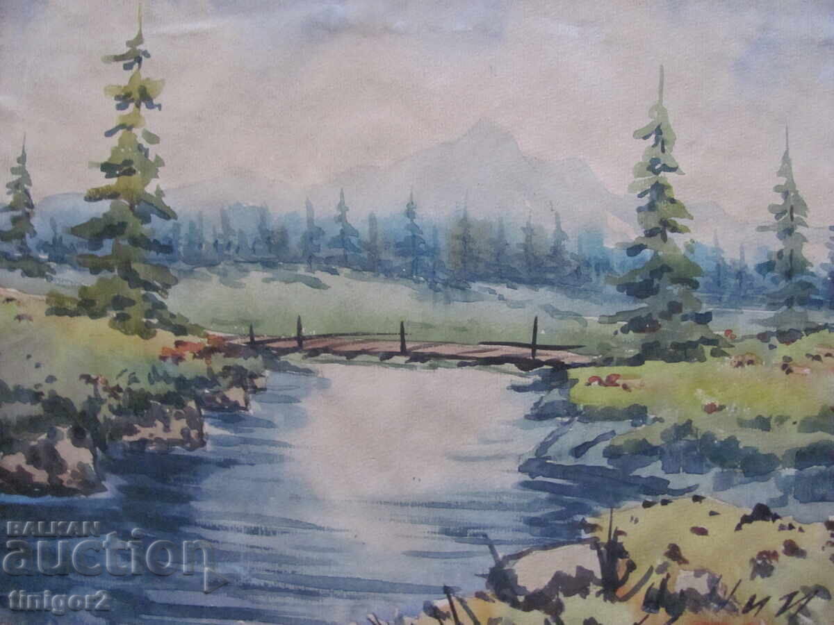 Tablou vechi - acuarelă, peisaj, 36x30 cm - 6