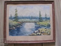 Tablou vechi - acuarelă, peisaj, 36x30 cm