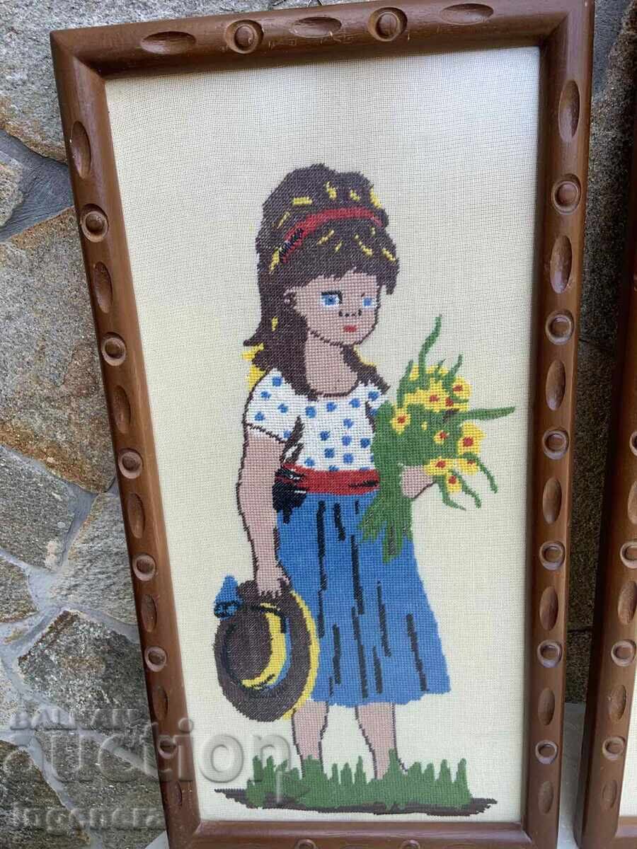 ГОБЛЕН ПОШИВАНО ПАНО ОТ РАННИЯТ СОЦ ДЪРВЕНА РАМКА СТЪКЛО с цена € 49.00 | 95.84 лв.