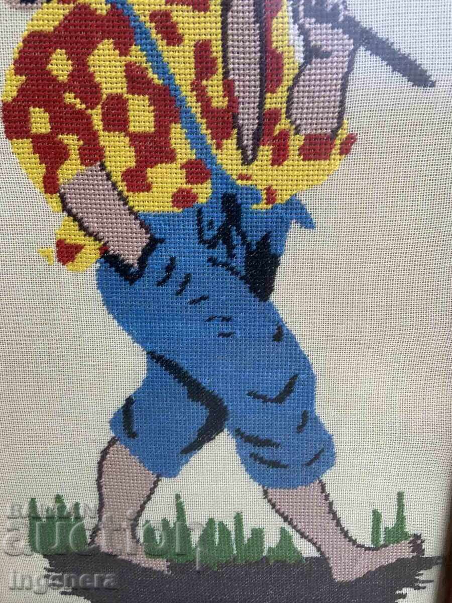 ГОБЛЕН ПОШИВАНО ПАНО ОТ РАННИЯТ СОЦ ДЪРВЕНА РАМКА СТЪКЛО - 7