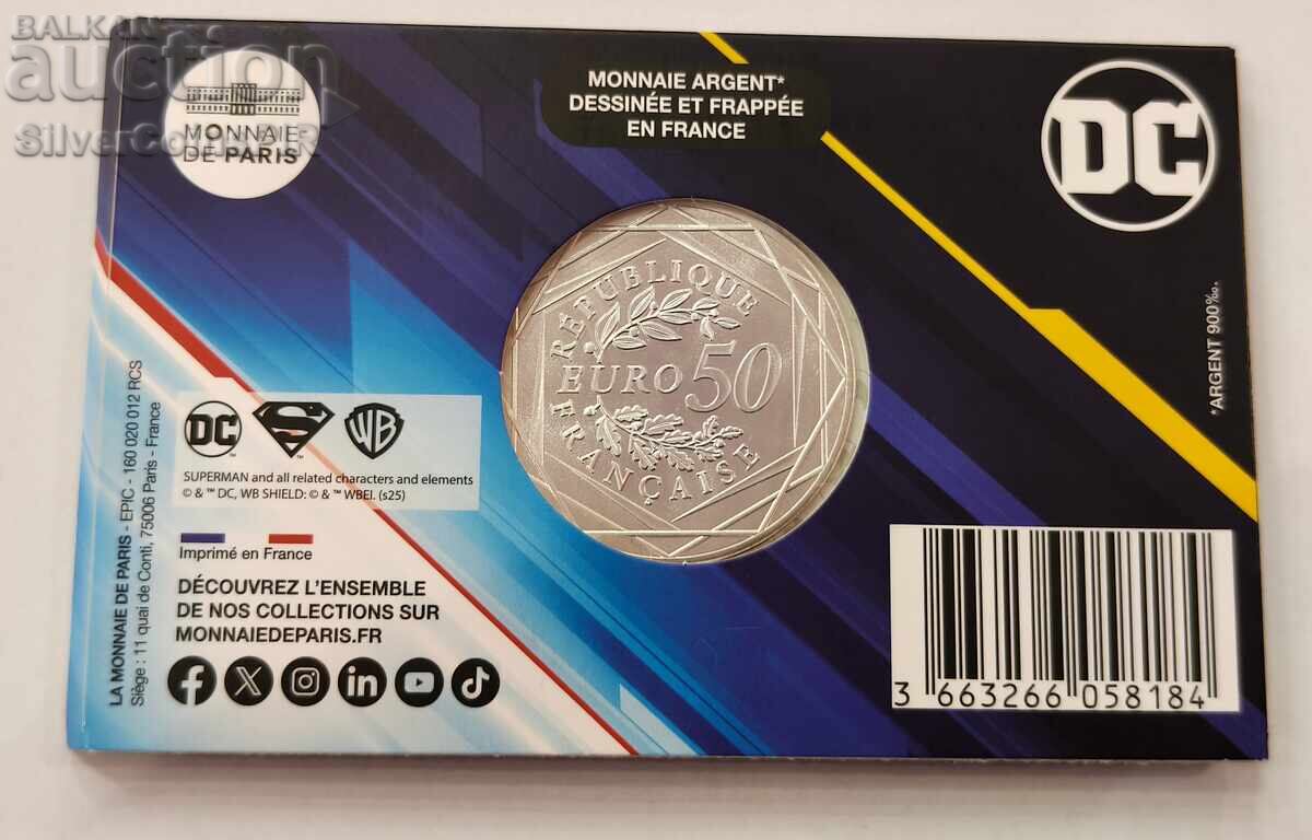 Licitație Argint 50 Euro Superman 2025 Eroi din benzi desenate Franța