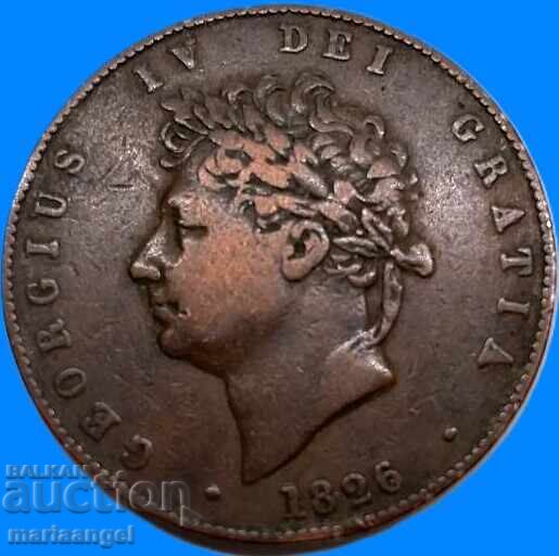 Marea Britanie 1/2 penny 1826 George IV 28mm bronz