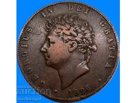 Великобритания 1/2 пени 1826 Джордж IV 28мм бронз