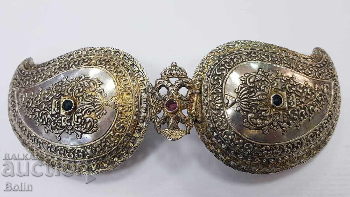 Rare Silver Gilded Revival Belt Buckle, Belt Buckles - 19th Century