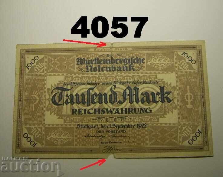 Germania 1000 mărci 1922 Note Württembergische Notenbank