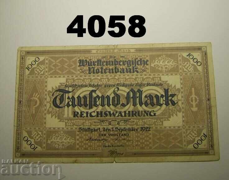 Germania 1000 mărci 1922 Note Württembergische Notenbank
