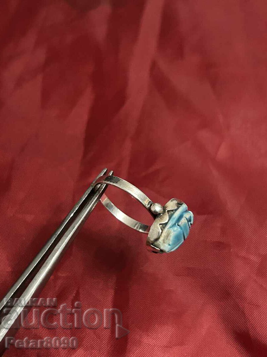 Licitație Inel argintiu de damă cu scarabeu autentic 18.2mm