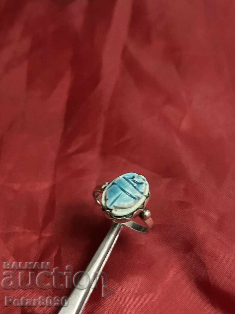 Inel argintiu de damă cu scarabeu autentic 18.2mm