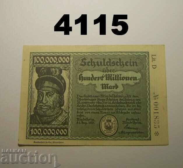 Germania Mindelheim 100 million mark 1923