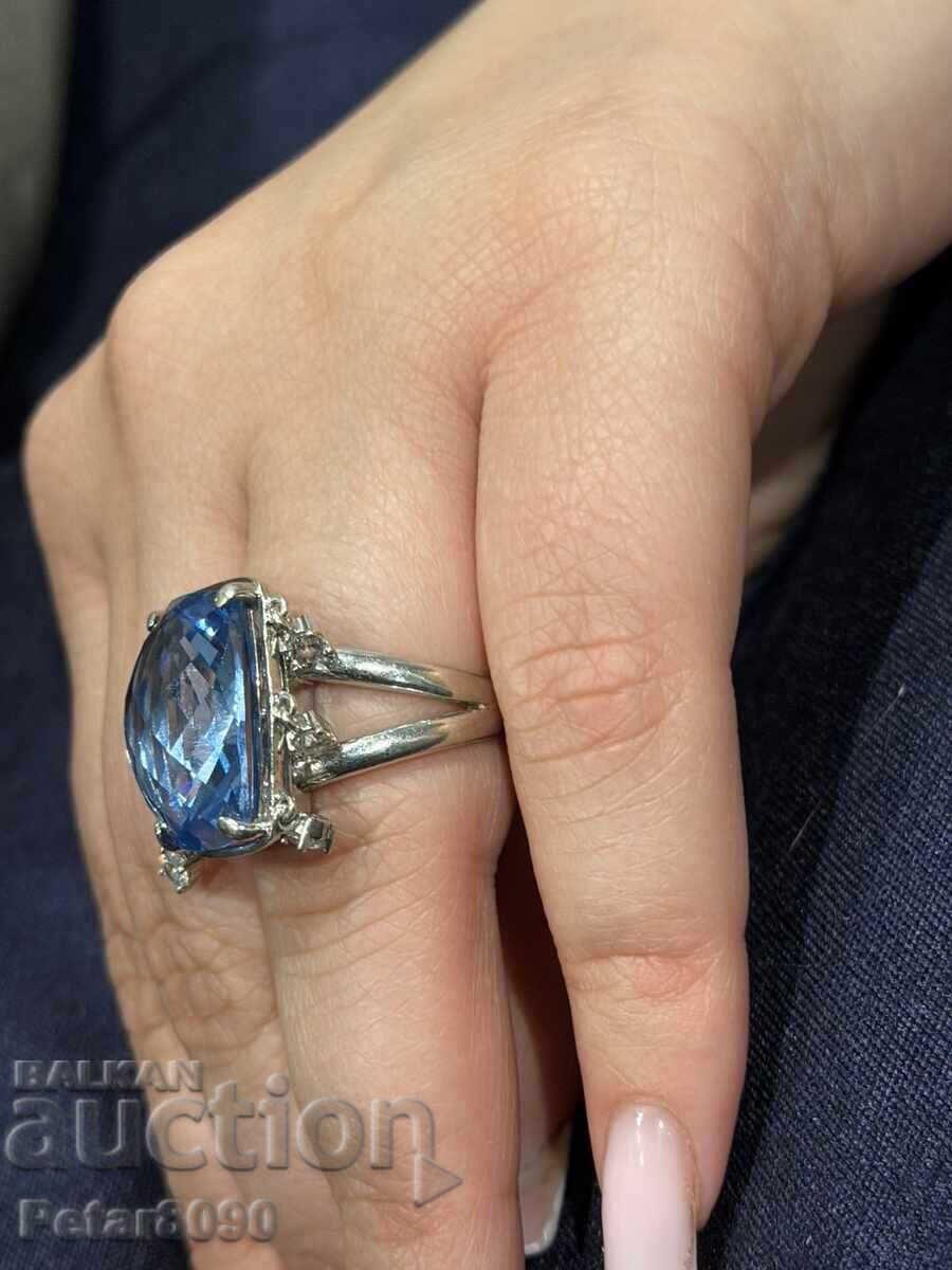 Inel de damă din argint cu acvamarin, topaz, spinel 19/14mm - 7