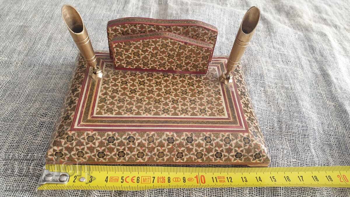 Set de birou din lemn exotic și alamă - 5