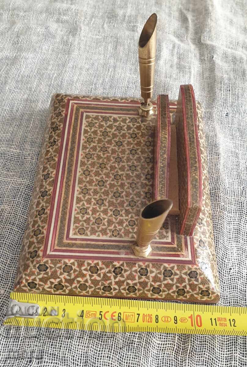 Set de birou din lemn exotic și alamă - 6