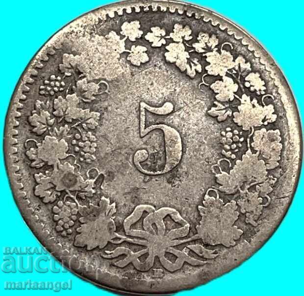 Livrarea Elveția 5 rappen 1850 Helvetia canton Berna argint