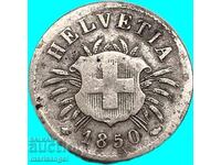 Швейцария 5 рапен 1850 Хелвеция кантон Берн сребро