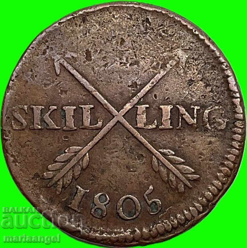 Suedia 1 Skilling 1805 Adolf Frederic 14.28g - 5