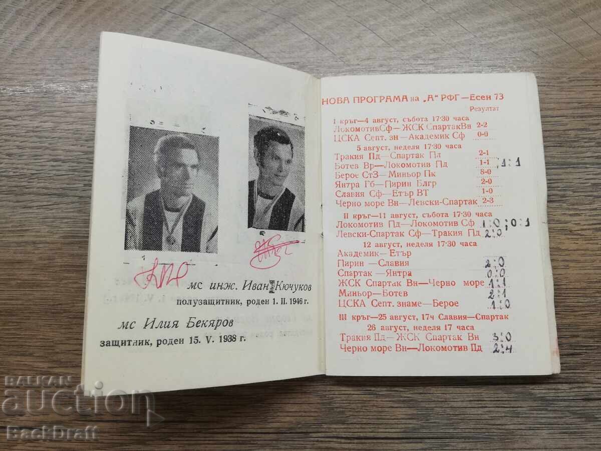 Παράδοση 1973 Πρόγραμμα ποδοσφαιρικού αγώνα Λοκομοτίβ Πλόβντιβ με αυτόγραφα