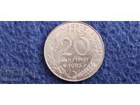 Франция 20 сантима 1993 със запазен матричен гланц