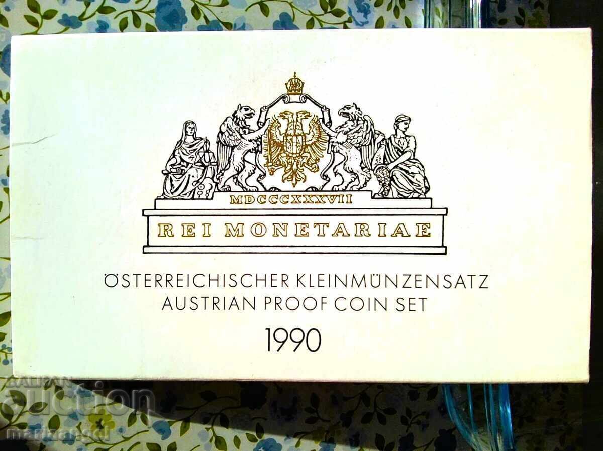 Euro Austria Set 1990 - PROOF 8 coins box with price € 19.95 | 39.02 BGN