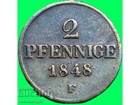 Саксония 2 пфенига 1848 Германия мед