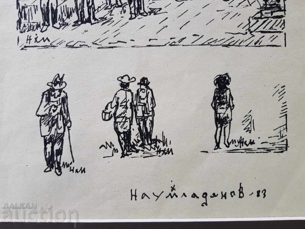 НАУМ ХАДЖИМЛАДЕНОВ 1894 - 1985 рисунка Композиция 3 фигури - 6