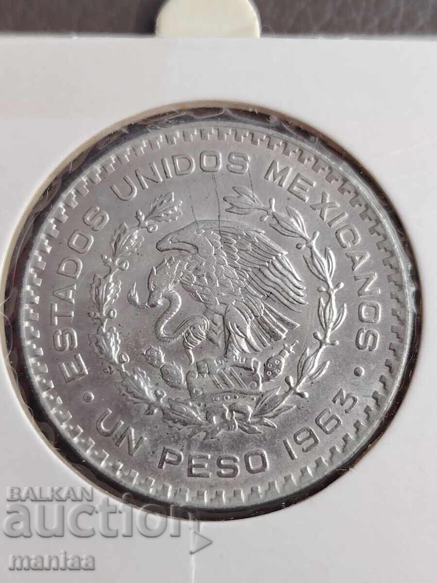Auction  1 peso 1963 Silver Mexico UNC