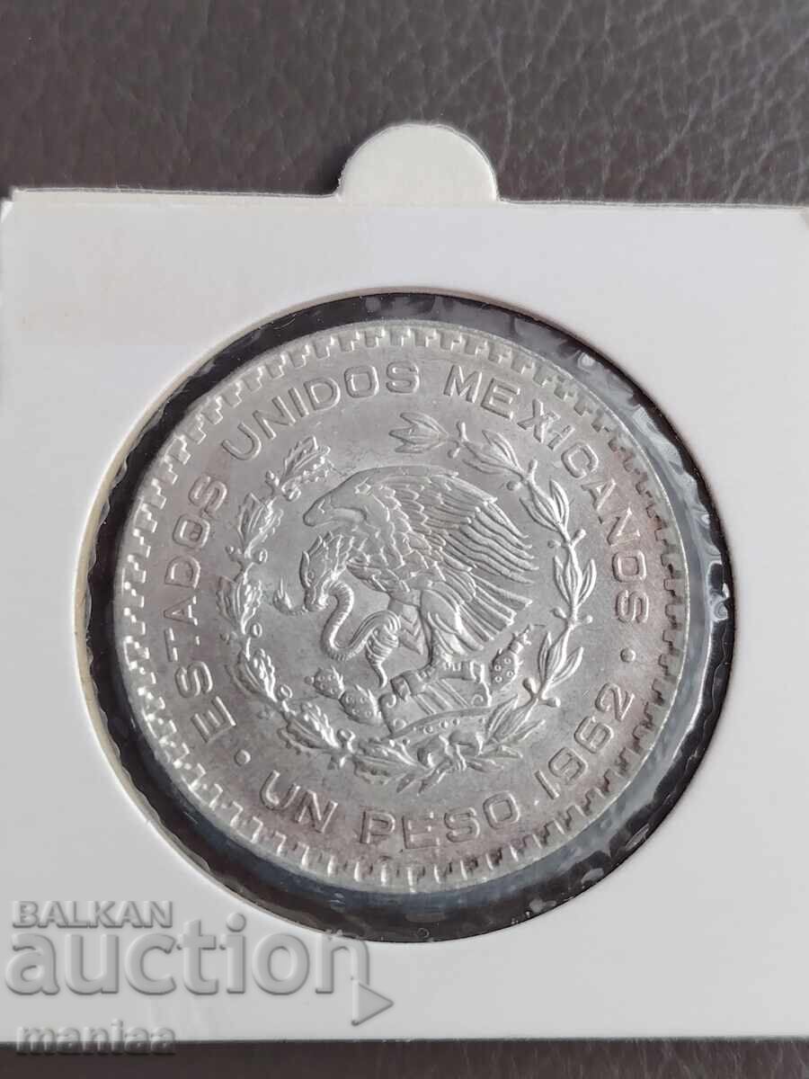 Аукцион 1 песо 1962 г Мексико Сребро UNC
