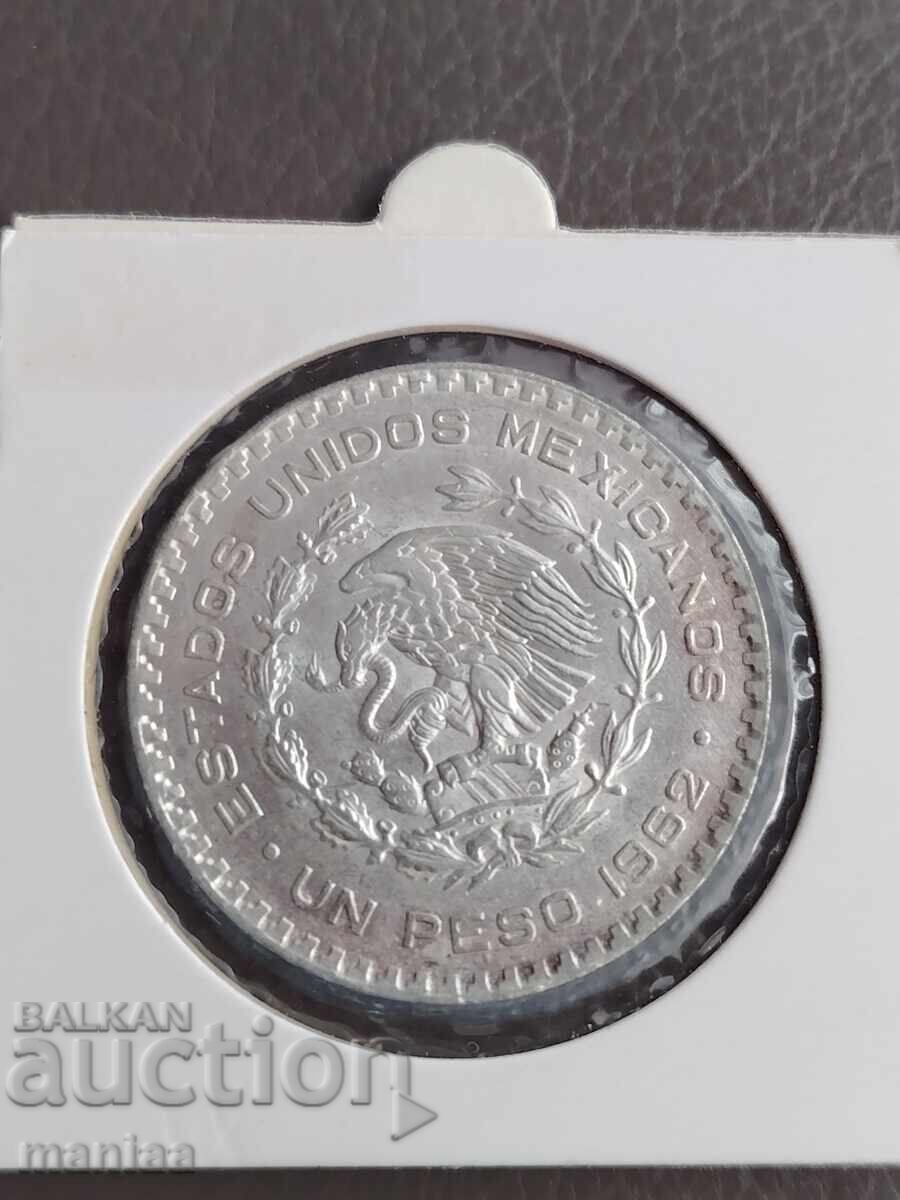 Доставка на 1 песо 1962 г Мексико Сребро UNC