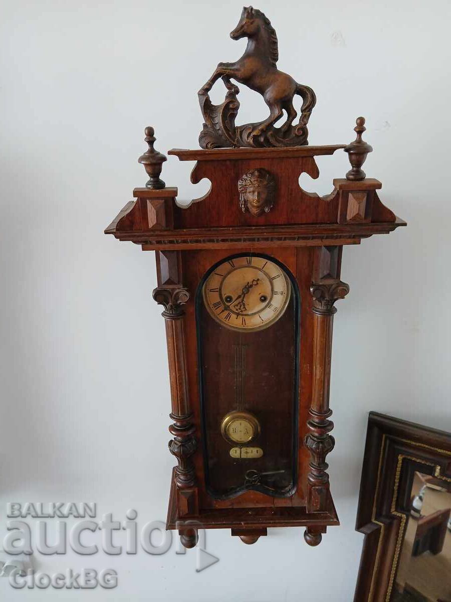 Antique German Wall Clock with Horse