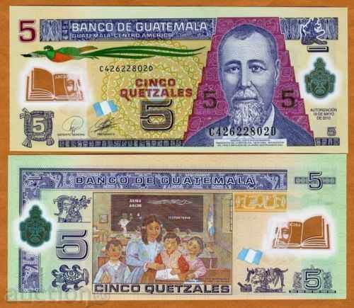 LICITAȚIE ZORBA GUATEMALA 5 QUETZALES 2010 POLIMER UNC