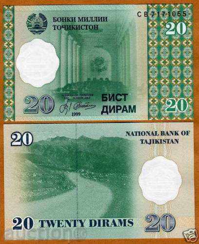 Zorba LICITAȚII TADJIKISTAN 20 DIRAM 1999 UNC