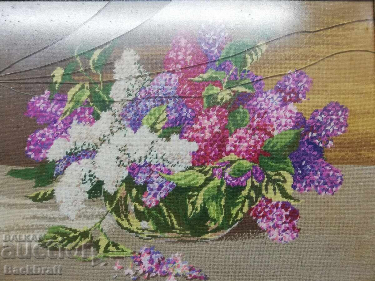 Hand-stitched tapestry Vase with lilacs in a frame with price € 99.00 | 193.63 BGN