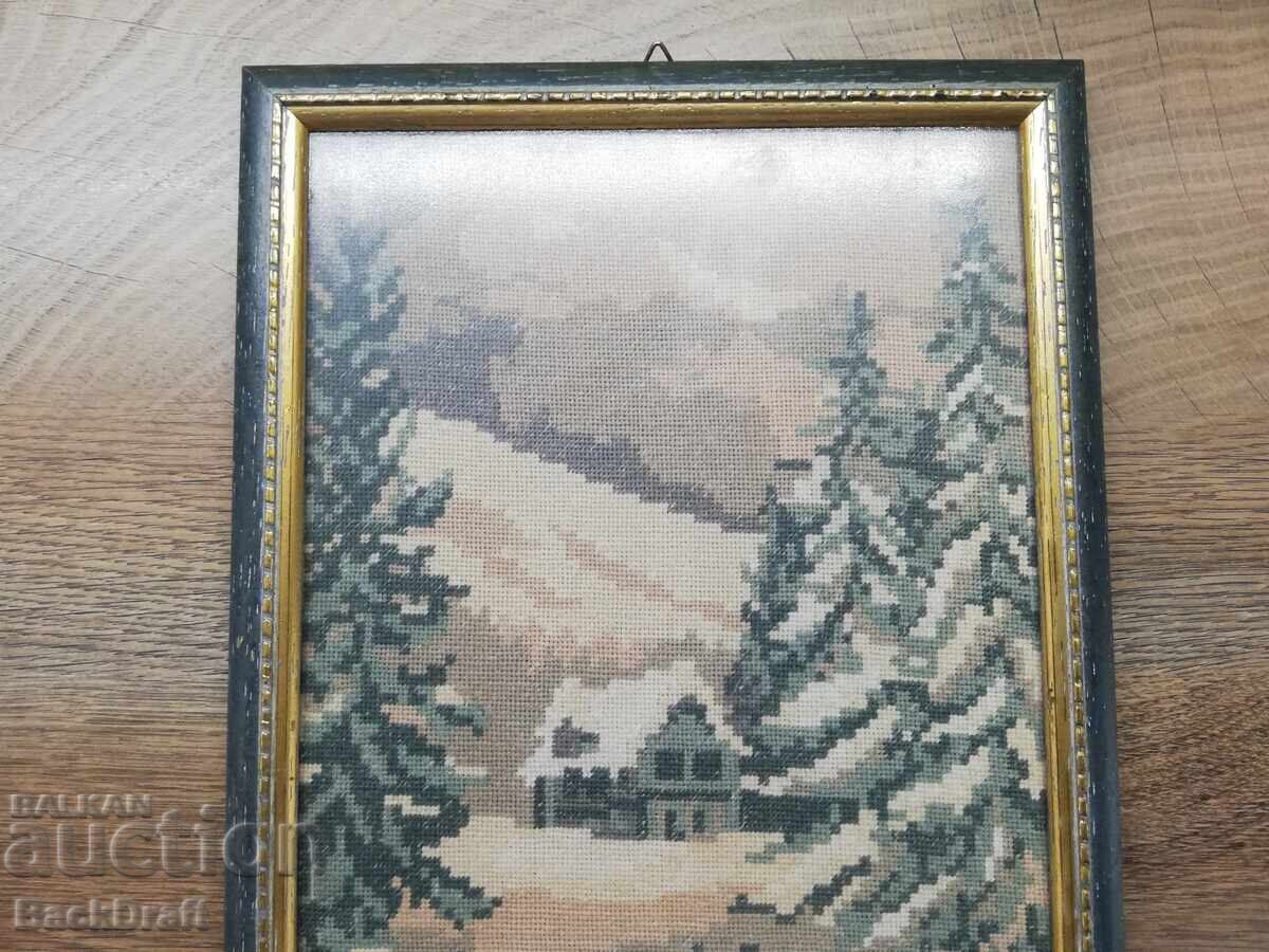 Ръчно ушит гоблен Вълшебната гора, Зимна приказка в рамка с цена € 49.00 | 95.84 лв.