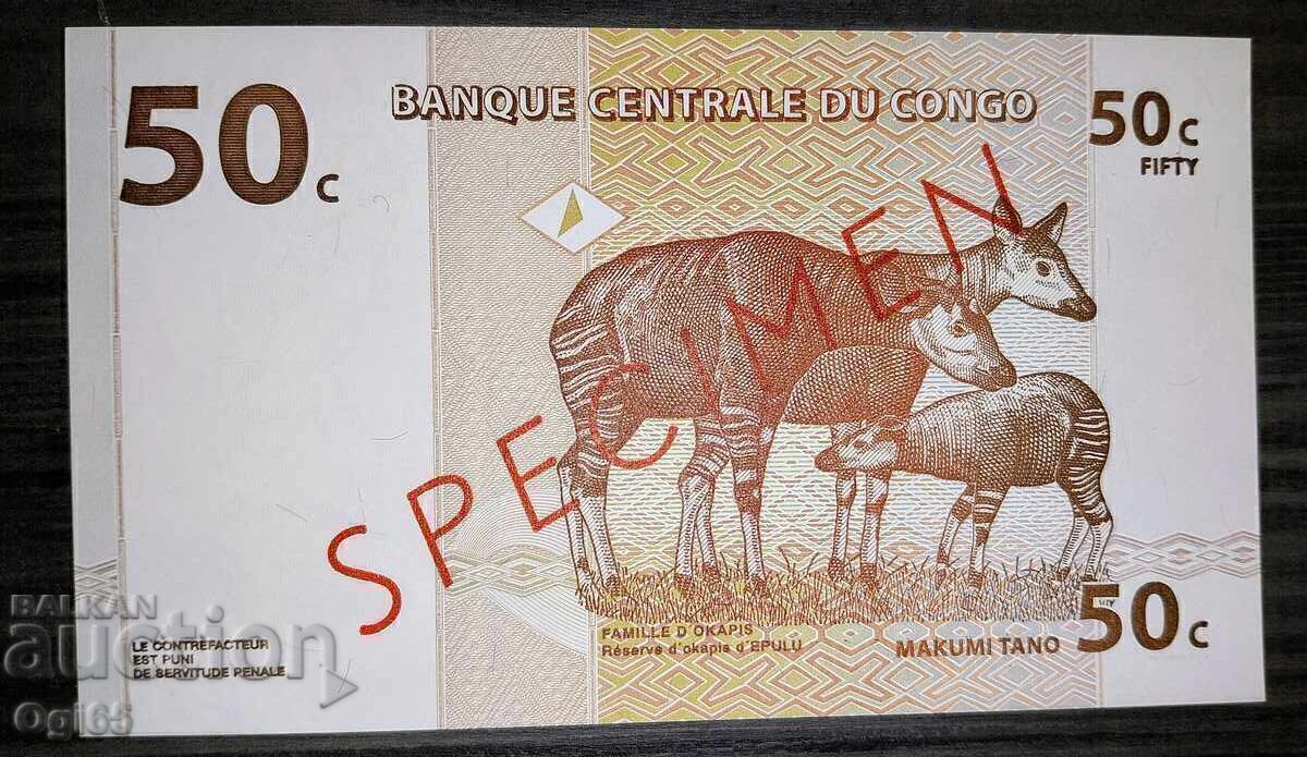 UNC SPECIMEN Bancnotă din Congo 50 Centimes anul 1997 UNC SPECIMEN Bancnotă din Congo 50 Centimes anul 1997