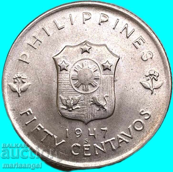 Livrarea Filipine 50 centavos 1947 General Douglas MacArthur