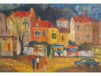 Стара картина маслени бои градски пейзаж