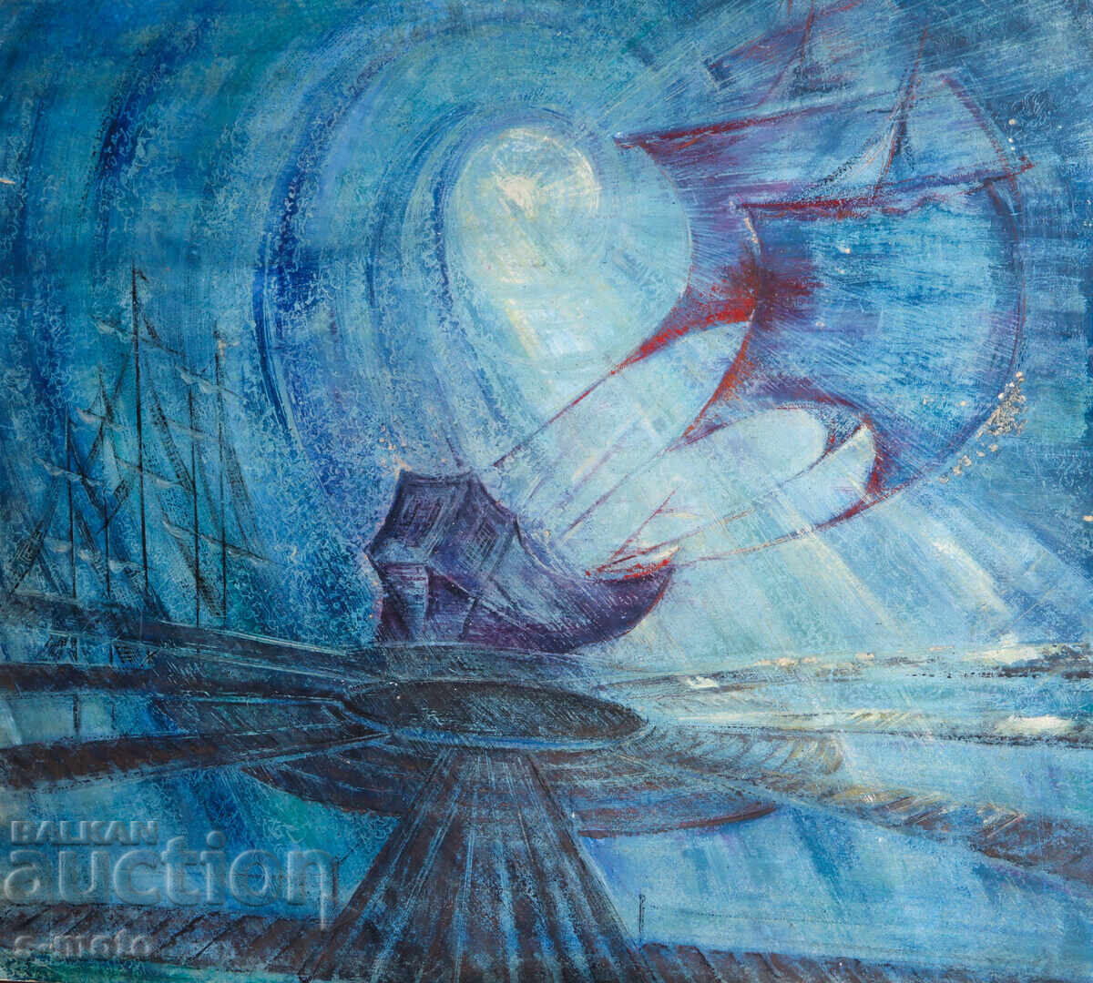 Tablou pastel compoziție abstractă navă