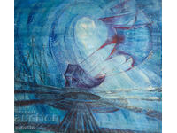 Pastel painting abstract ship composition