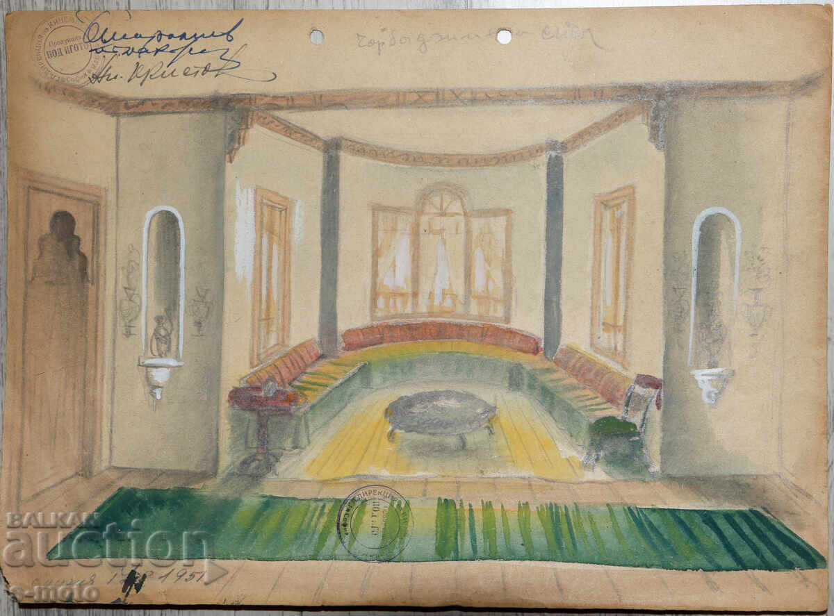Σκηνογραφία μολύβι Γκεόργκι Ποπόφ - Τζον (1906 - 1961) με τιμή € 450.00 | 880.13 BGN