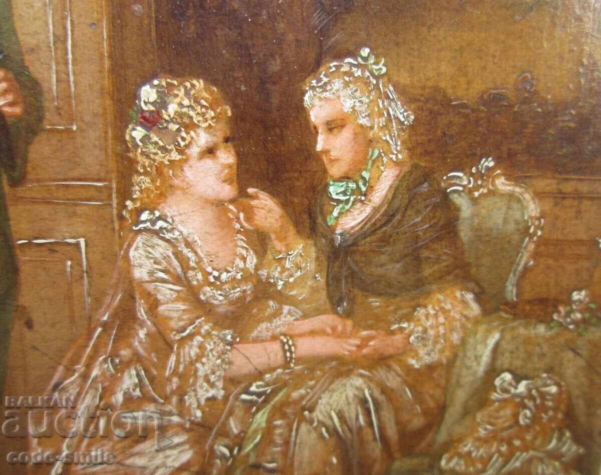 Παλαιός πίνακας ζωγραφικής, ελαιογραφία σε ξύλο, έτος 1900 - 6