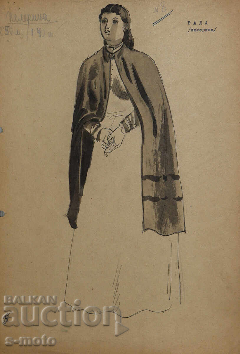 Pictură scenografie Gheorghe Popov - John (1906 - 1961) Tuș