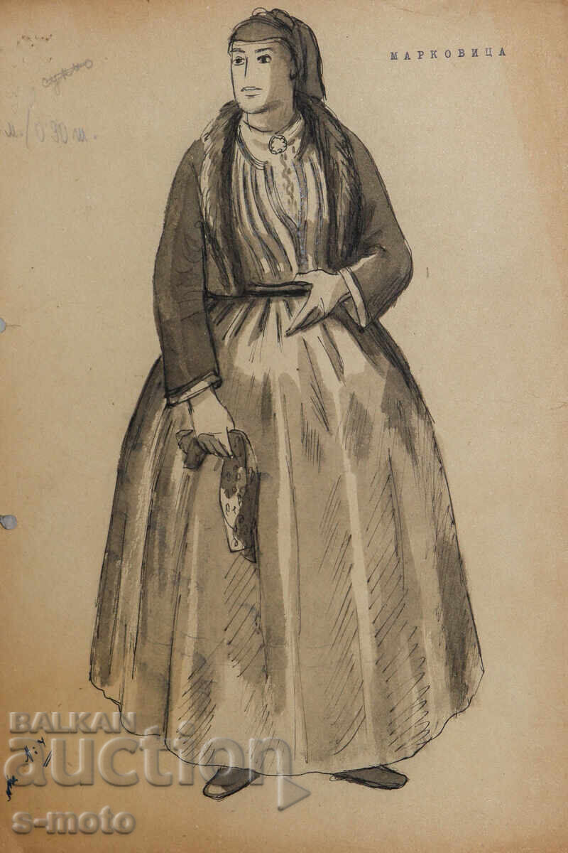 Pictură scenografie Gheorghe Popov - John (1906 - 1961) Tuș