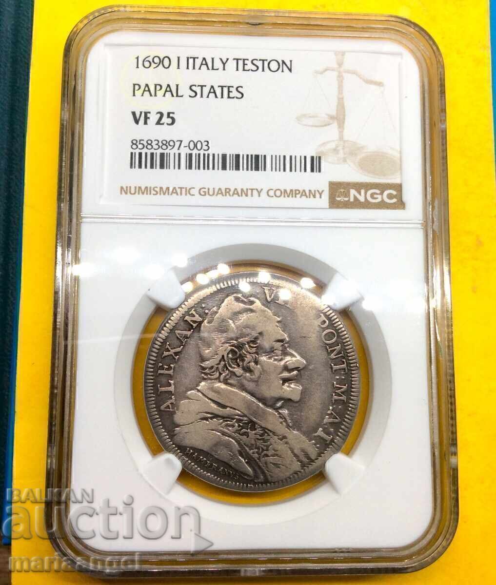 Licitație Teston 1690 Vatican NGC VF25 - foarte frumos Alexandru VII