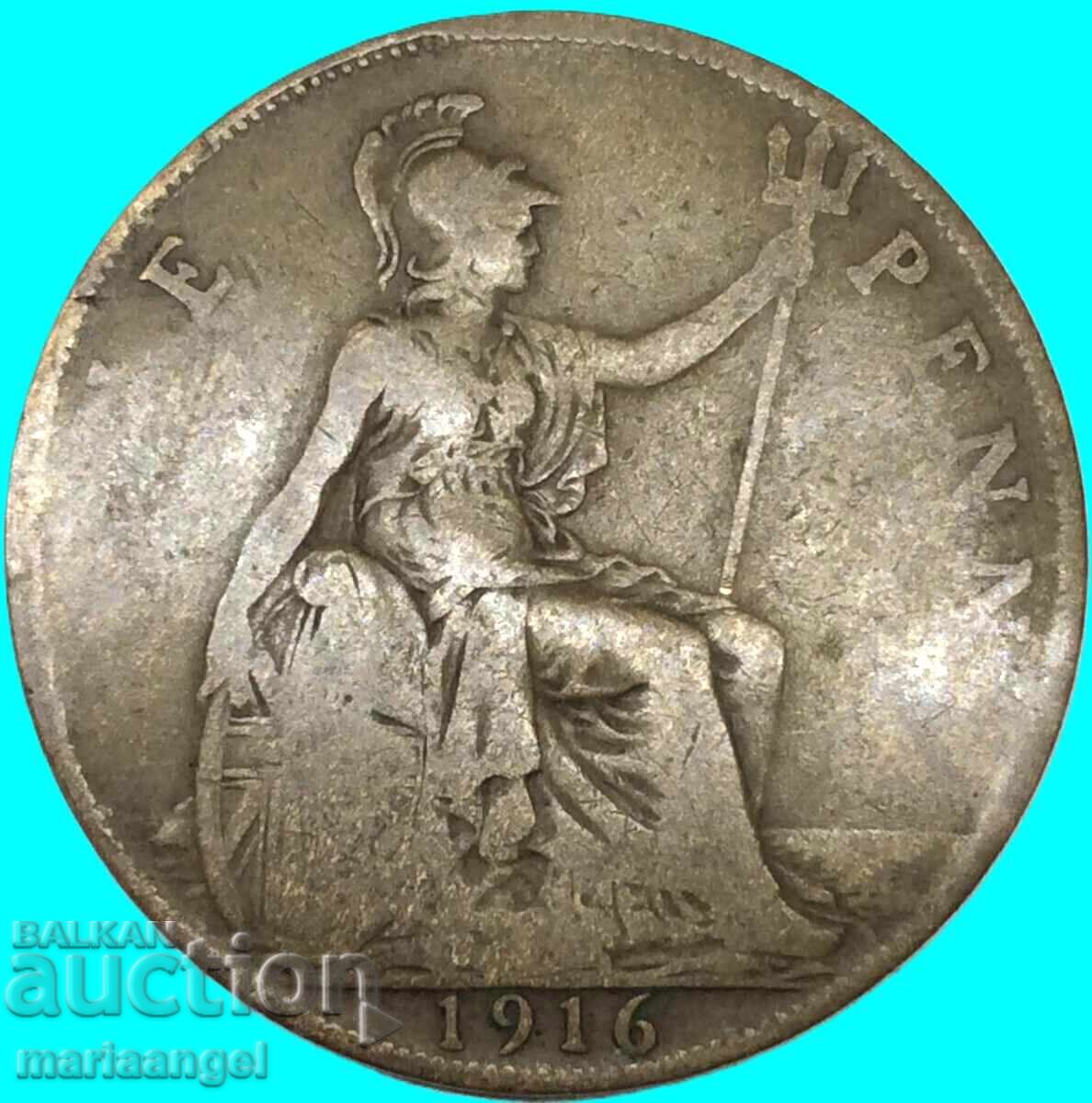 Marea Britanie 1 penny 1916 30mm bronz