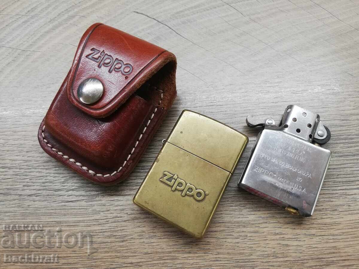 Livrarea Brichetă originală pe benzină Zippo cu toc din piele