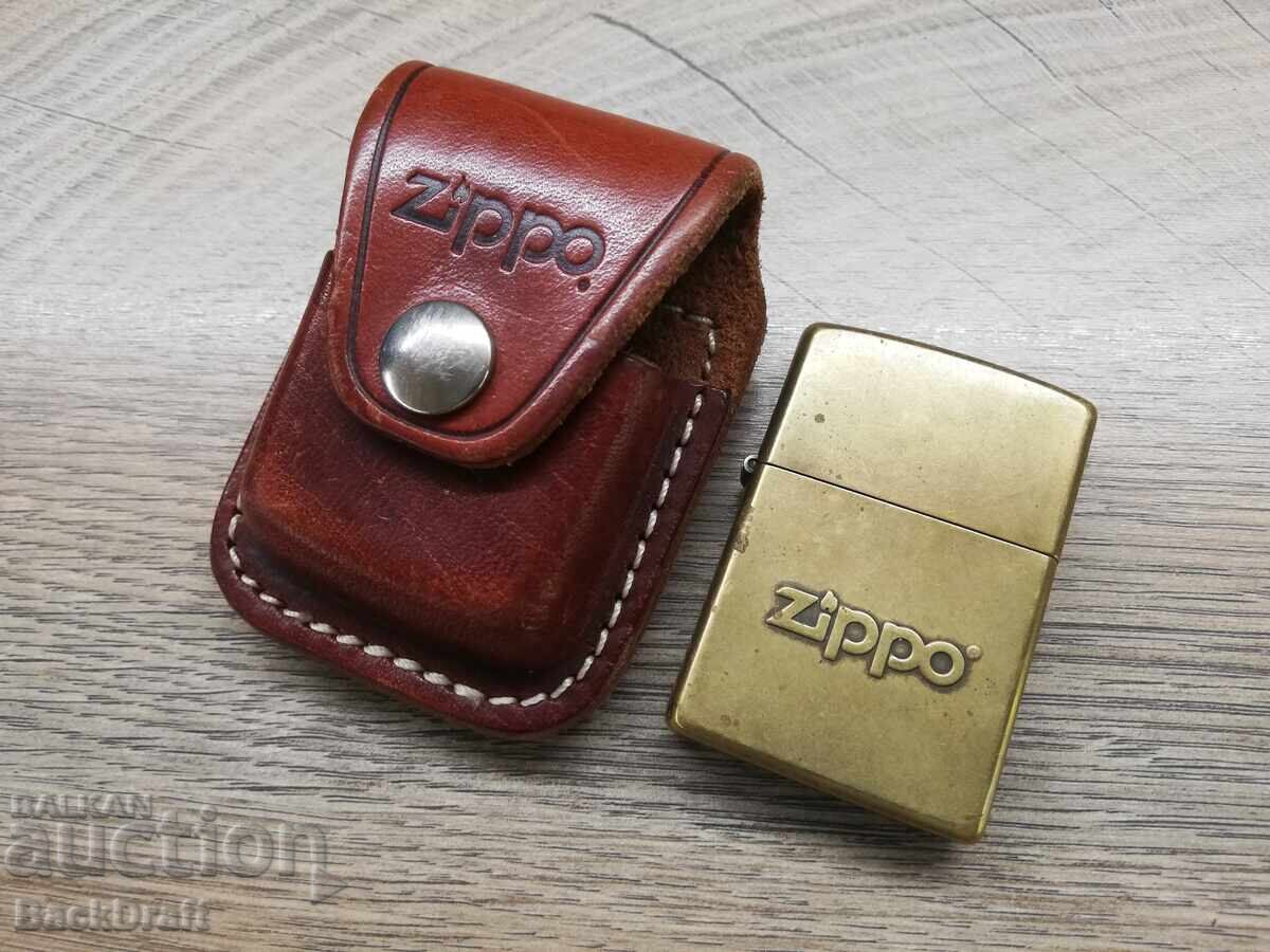 Brichetă originală pe benzină Zippo cu toc din piele